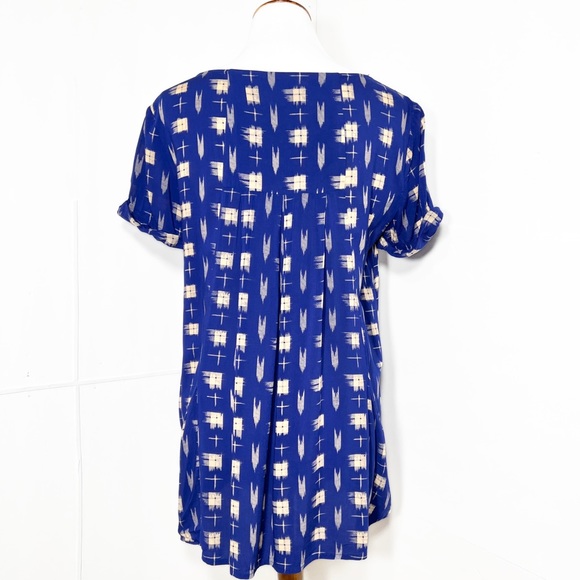 Anthropologie Cobalt Blue Check Print Short Sleeve Pocket Babydoll Top - Picture 7 of 10